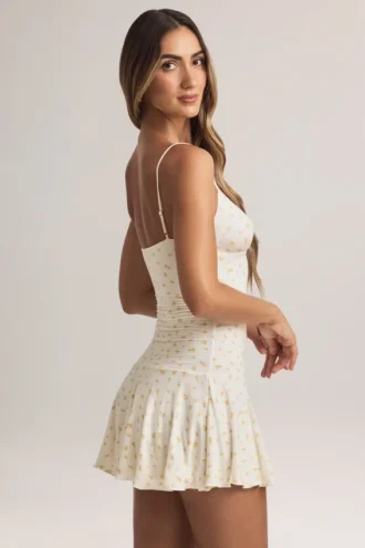 Rochie mini A-line cu volane din modal Kelbie, cu imprimeu floral