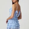 Rochie mini A-line cu volane și șireturi Lolina, albastru pudră