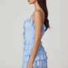 Rochie mini A-line cu volane și șireturi Lolina, albastru pudră