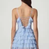Rochie mini A-line cu volane și șireturi Lolina, albastru pudră