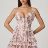 Rochie mini A-line cu volane și șireturi Lolina, cu imprimeu floral Primrose