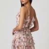 Rochie mini A-line cu volane și șireturi Lolina, cu imprimeu floral Primrose