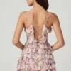Rochie mini A-line cu volane și șireturi Lolina, cu imprimeu floral Primrose