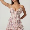Rochie mini A-line cu volane și șireturi Lolina, cu imprimeu floral Primrose
