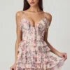 Rochie mini A-line cu volane și șireturi Lolina, cu imprimeu floral Primrose