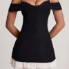 Rochie mini A-line cu volane și umeri decupați Maelie, negru Rochie mini A-line cu volane și umeri decupați Maelie, negru