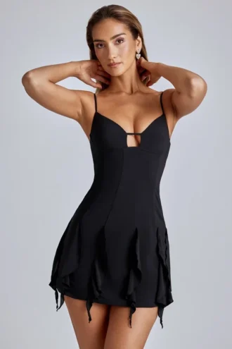 Rochie mini A-line cu volane Piera, negru Rochie mini A-line cu volane Piera, negru
