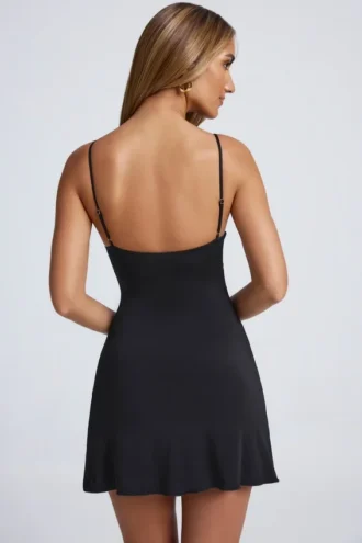 Rochie mini A-line Deia cu detalii metalice, negru