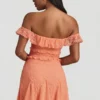 Rochie mini A-line din dantelă cu umeri decupați Nahida, culoare piersică