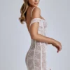 Rochie mini A-line din dantelă transparentă Eleonora, culoare ivoriu