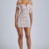 Rochie mini A-line din dantelă transparentă Eleonora, culoare ivoriu