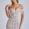 Rochie mini A-line din dantelă transparentă Eleonora, culoare ivoriu