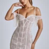 Rochie mini A-line din dantelă transparentă Eleonora, culoare ivoriu