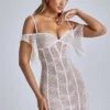 Rochie mini A-line din dantelă transparentă Eleonora, culoare ivoriu