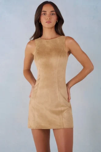 Rochie mini A-line din imitație de piele de căprioară Amielle, culoare bej Rochie mini A-line din imitație de piele de căprioară Amielle, culoare bej