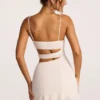 Rochie mini A-line din jersey texturat cu decupaje, model Azzurra, culoare ivoriu
