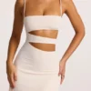 Rochie mini A-line din jersey texturat cu decupaje, model Azzurra, culoare ivoriu