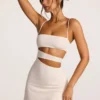 Rochie mini A-line din jersey texturat cu decupaje, model Azzurra, culoare ivoriu
