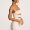 Rochie mini A-line din jersey texturat cu decupaje, model Azzurra, culoare ivoriu