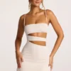Rochie mini A-line din jersey texturat cu decupaje, model Azzurra, culoare ivoriu