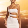 Rochie mini A-line din jersey texturat cu decupaje, model Azzurra, culoare ivoriu