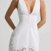 Rochie mini A-line din poplin de bumbac cu decupaje Calina, albă Rochie mini A-line din poplin de bumbac cu decupaje Calina, albă