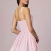 Rochie mini A-line Marissa cu detaliu fundă, cu dungi mov deschis