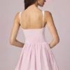 Rochie mini A-line Marissa cu detaliu fundă, cu dungi mov deschis
