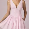 Rochie mini A-line Marissa cu detaliu fundă, cu dungi mov deschis