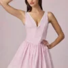 Rochie mini A-line Marissa cu detaliu fundă, cu dungi mov deschis