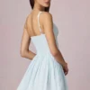 Rochie mini A-line Marissa cu detaliu fundă, în dungi albastru pudră