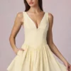 Rochie mini A-line Marissa cu detaliu fundă, în dungi galben lămâie