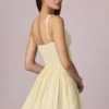 Rochie mini A-line Marissa cu detaliu fundă, în dungi galben lămâie