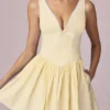 Rochie mini A-line Marissa cu detaliu fundă, în dungi galben lămâie