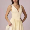 Rochie mini A-line Marissa cu detaliu fundă, în dungi galben lămâie