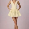 Rochie mini A-line Marissa cu detaliu fundă, în dungi galben lămâie