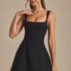 Rochie mini A-line plisată cu detaliu fundă Cressida, negru Rochie mini A-line plisată cu detaliu fundă Cressida, negru
