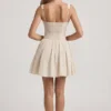 Rochie mini A-line Sabina cu detaliu fundă din broderie englezească, culoare ivoriu