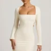 Rochie mini Akari cu decupaje și detalii cu perle, în culoarea ivoriu