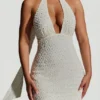 Rochie mini albă cu gât halter și detalii de eșarfă, Henrietta Rochie mini albă cu gât halter și detalii de eșarfă, Henrietta
