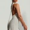 Rochie mini albă cu gât halter și detalii de eșarfă, Henrietta Rochie mini albă cu gât halter și detalii de eșarfă, Henrietta