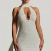 Rochie mini albă cu gât halter și detalii de eșarfă, Henrietta Rochie mini albă cu gât halter și detalii de eșarfă, Henrietta