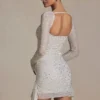 Rochie mini albă cu guler drapat și ornamente Marilla Rochie mini albă cu guler drapat și ornamente Marilla