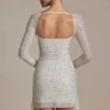 Rochie mini albă cu guler drapat și ornamente Marilla Rochie mini albă cu guler drapat și ornamente Marilla