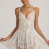 Rochie mini albă cu volane și ornamente Orren Rochie mini albă cu volane și ornamente Orren