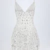 Rochie mini albă cu volane și ornamente Orren Rochie mini albă cu volane și ornamente Orren