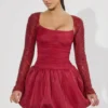 Rochie mini Aletta cu tiv bufant și decorațiuni, roșie Rochie mini Aletta cu tiv bufant și decorațiuni, roșie