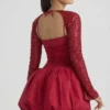 Rochie mini Aletta cu tiv bufant și decorațiuni, roșie Rochie mini Aletta cu tiv bufant și decorațiuni, roșie
