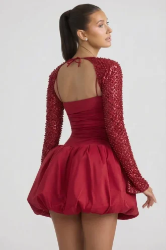 Rochie mini Aletta cu tiv bufant și decorațiuni, roșie Rochie mini Aletta cu tiv bufant și decorațiuni, roșie