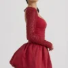Rochie mini Aletta cu tiv bufant și decorațiuni, roșie Rochie mini Aletta cu tiv bufant și decorațiuni, roșie